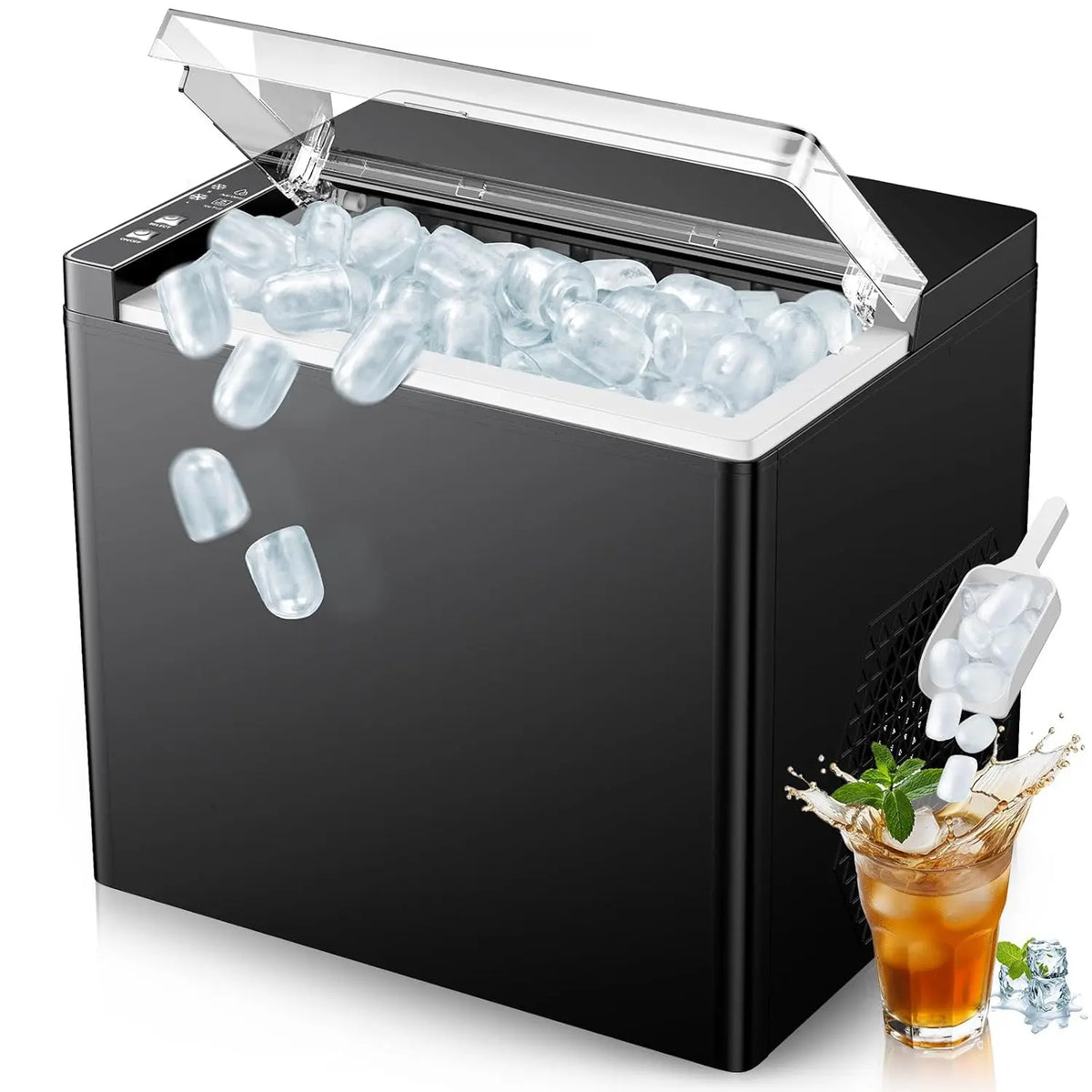 Countertop Ice Makers Machine - Portable Ice Machine Producing 9 Ice Cubes Within 6 Mins, Bullet Ice Available in Two Sizes, S/L