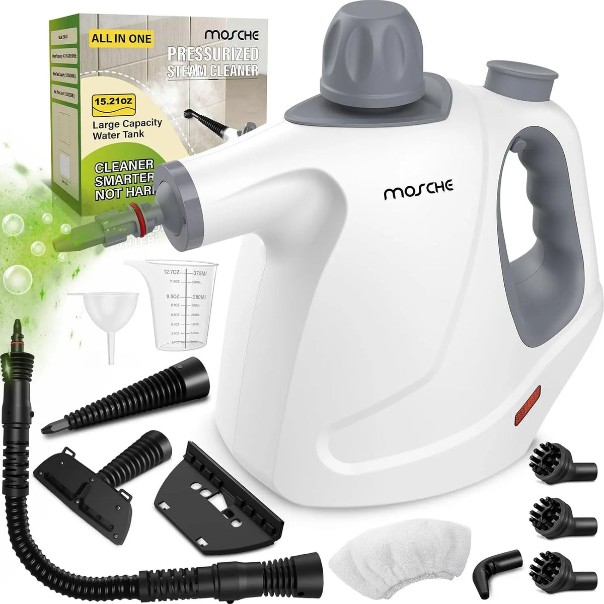 Multi-Surface Handheld Steam Cleaner with 11-Pieces Accessories - 15.2OZ All Natural Pressurized Steamer for Cleaning, Grout, Tile, Grease