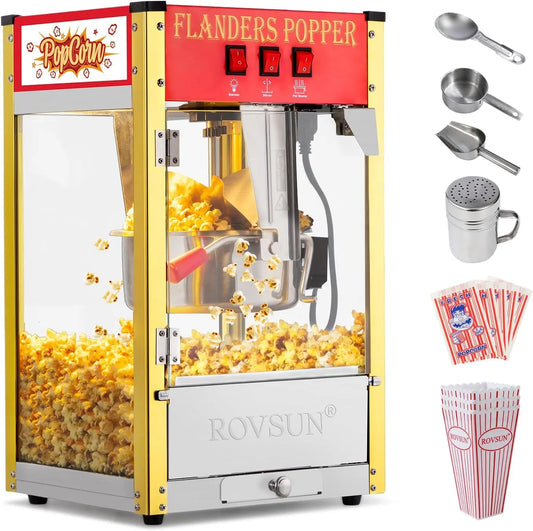 ROVSUN Popcorn Machine with 8 Ounce Kettle Makes Up to 32 Cups - Commercial Popcorn Machine Countertop Popcorn Maker w/Stainless Steel Scoop, ETL, Red