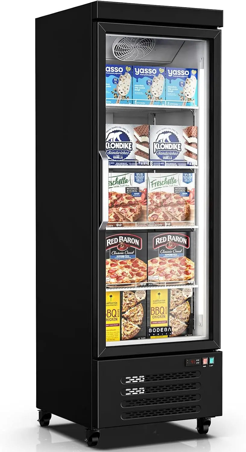 BODEGACOOLER Commercial Freezer Upright - 1 Door Standing Display Freezer With Glass Door, 18 Cu. Ft. Large Capacity, 15℉-5℉ Temperature Range