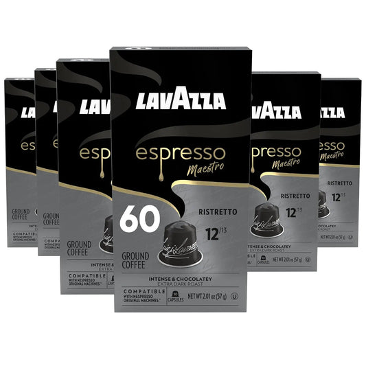 Lavazza Espresso Maestro Ristretto Aluminum Capsules Compatible with Nespresso* Original Machines - Dark Espresso Roast, Arabica and Robusta Blend