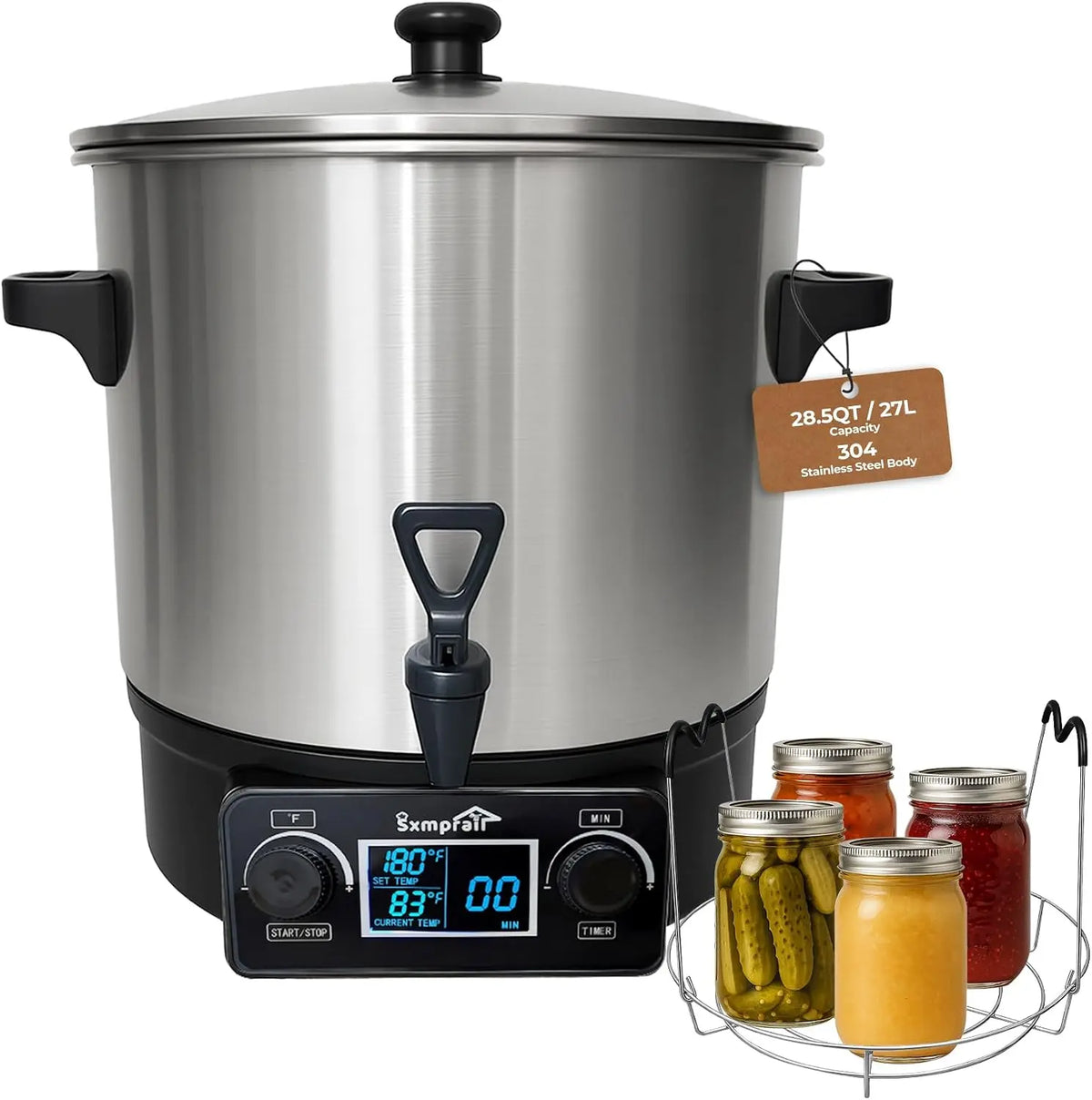 Electric Water Bath Canner 27 Quart - Knob Control Time & Temperature with LED Display Showing Real-Time & Preset Temp, Auto Shut-Off
