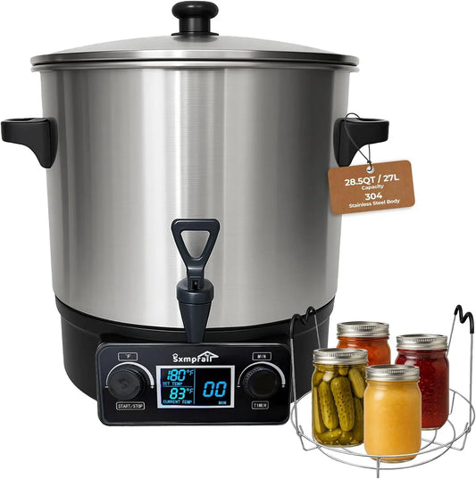 Electric Water Bath Canner 27 Quart - Knob Control Time & Temperature with LED Display Showing Real-Time & Preset Temp, Auto Shut-Off