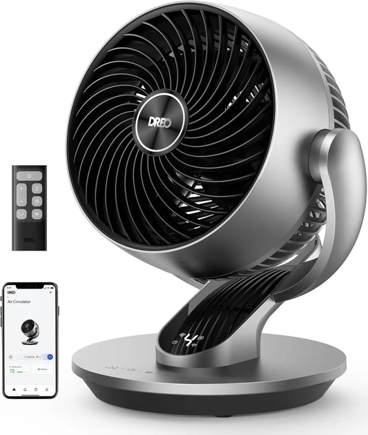 DREO Smart Fan for Bedroom - 120° Vertical and 90° Oscillating Fan with Remote/Voice, 13 Inch Height Quiet Air Circulator for Whole Room, 70 ft