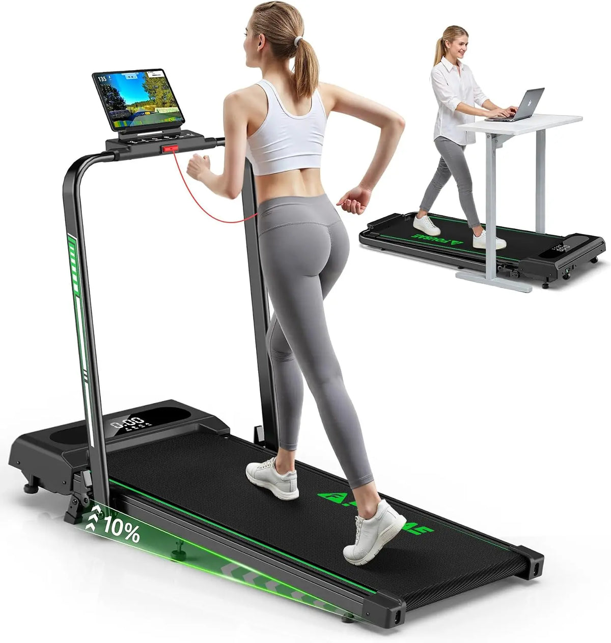 5 in 1 Foldable Treadmill - 7.5 MPH Treadmills for Home with App Compatible, Treadmill with 10% Incline, 3.0HP Brushless Drive, 12 HIIT Programs