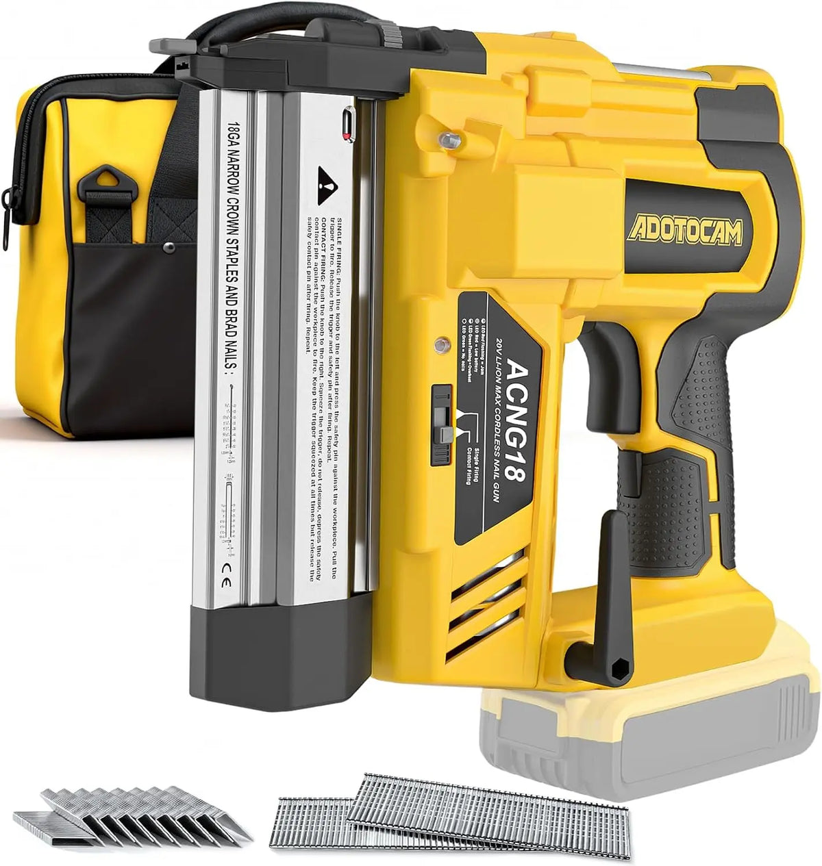 Cordless 2 Inch Brad Nailer Compatible with DeWalt 20V Battery - No Battery, 2 in 1 Electric Nail Gun/Staple Gun
