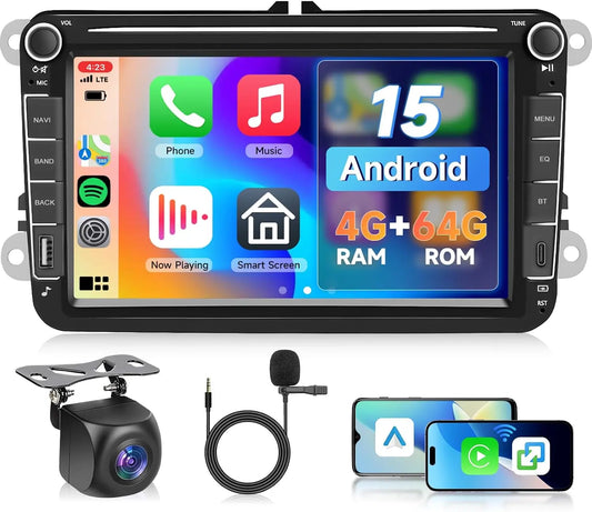 [4G+64G] Android Car Radio for Volkswagen VW Jetta Passat Golf Beetle Polo Caddy Tiguan Touran for SEAT for Skoda - Wireless CarPlay Android Auto, GPS