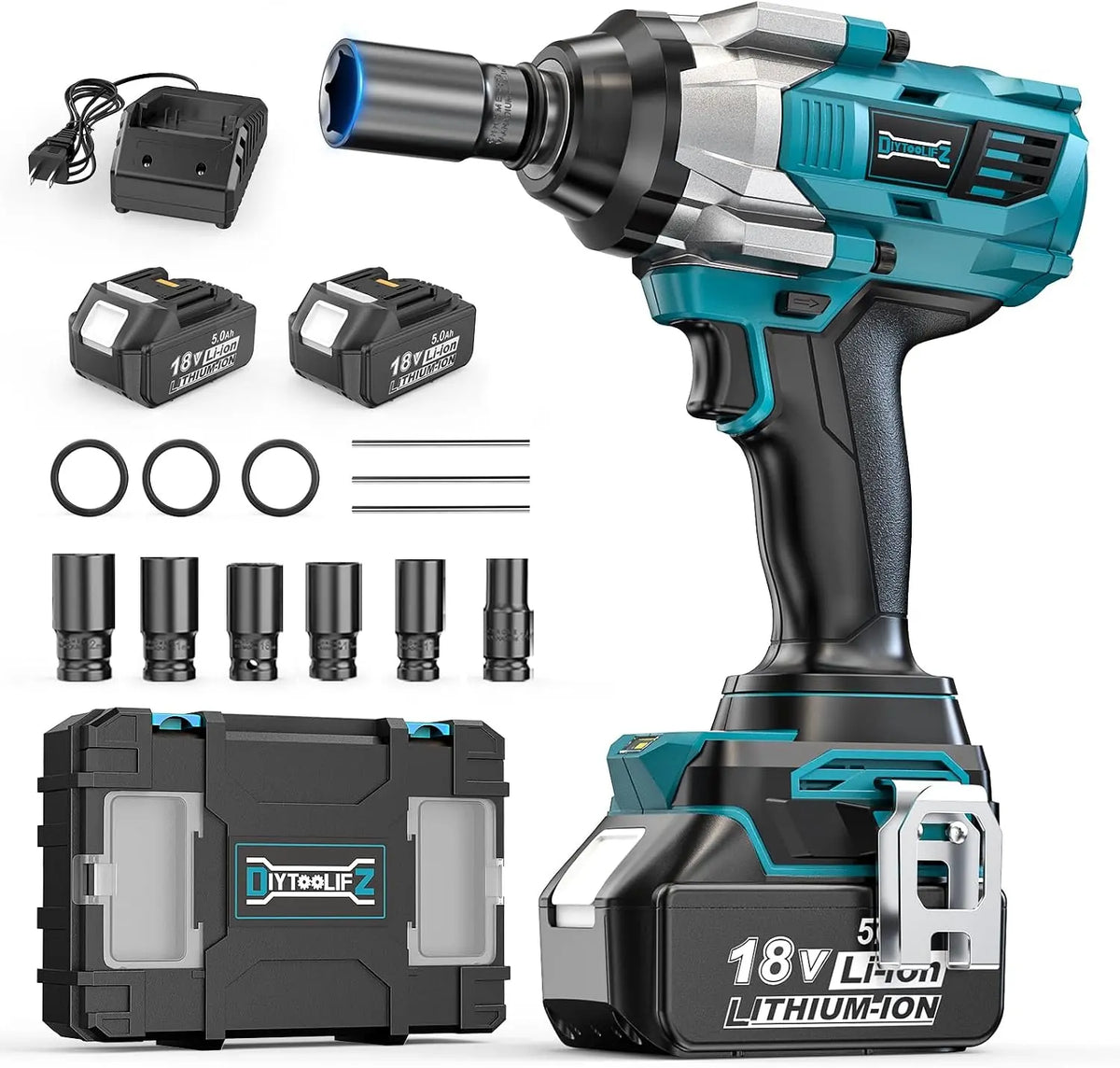 DIYtoolifz Cordless Impact Wrench 1/2 Inch Compatible with Makita 18V Battery - 1000Ft-lbs, 1360N.m, Brushless High Torque Impact Gun