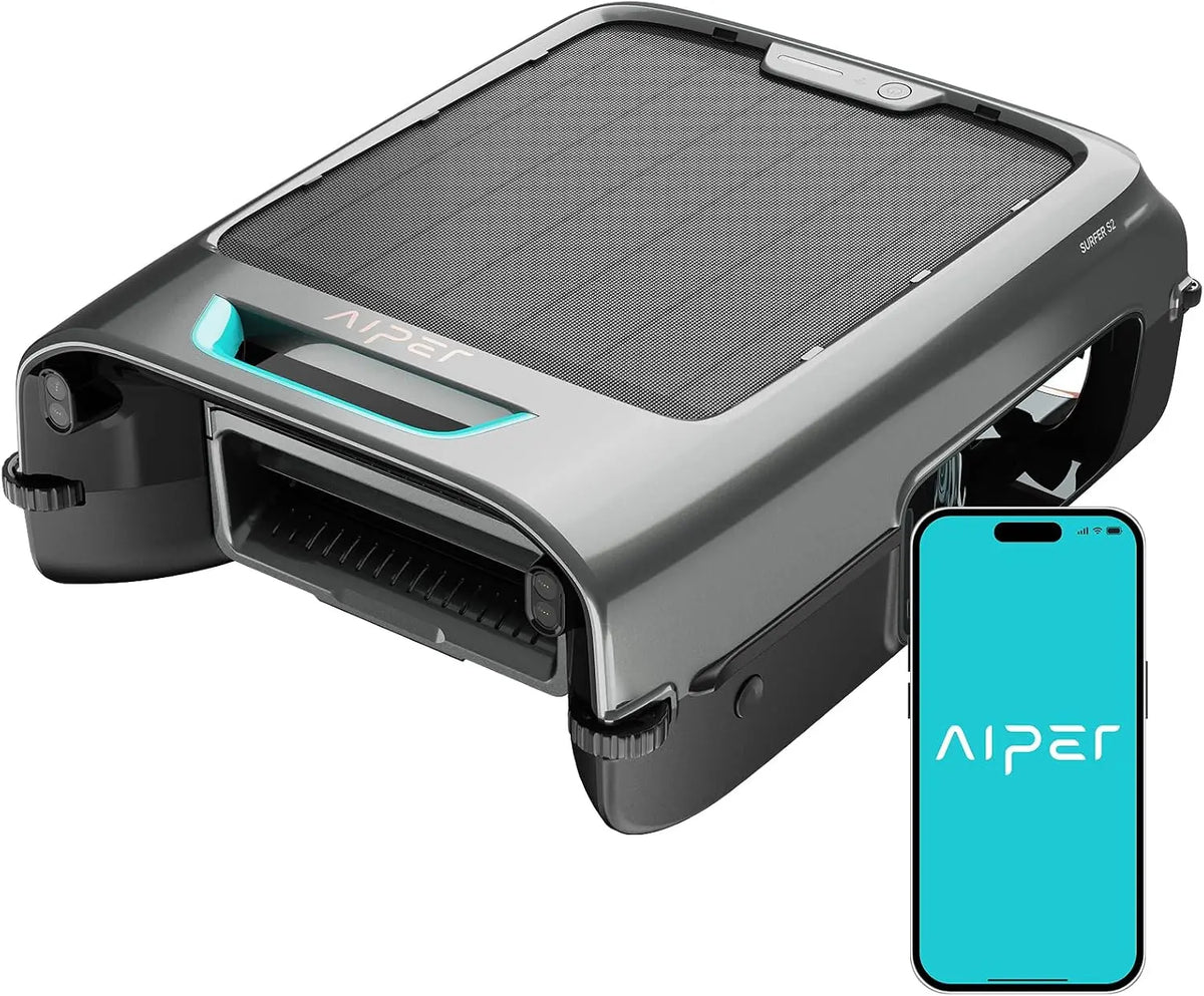 AIPER Surfer S2 Solar Powered Pool Surface Skimmer Robot with APP Support - 24/7 Continuous Cleaning, Dual Charging Modes, Smart Obstacle Avoidance