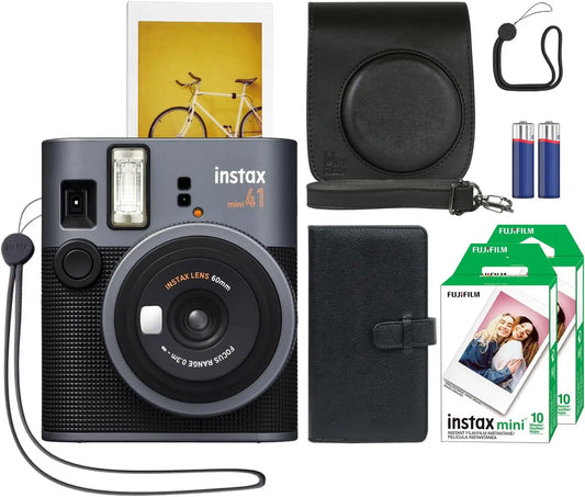 Fujifilm Instax Mini - 41 Instant Film Camera Black + 20 Instax Instant Film Prints Bundle