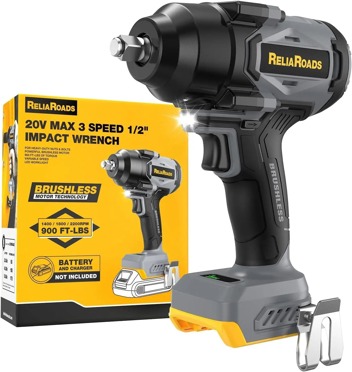 1/2 Inch Cordless Impact Wrench - 900 ft-lbs, Compatible with DeWalt 20V Battery