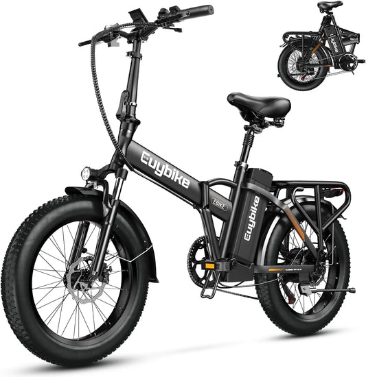 bluebiko 1000W Folding Electric Bike - 48V 20AH Large Removable Battery E Bike, 80 Miles Max Range, 20 Inch Fat Tire Electric Bike for Adults