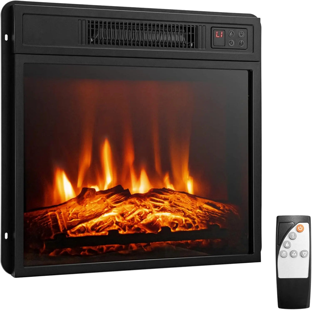 Tangkula 18 Inch Electric Fireplace Insert - Recessed 1400 W Electric Fireplace w/Adjustable Flame & Heat, Built-in Timer & Thermostat, Black