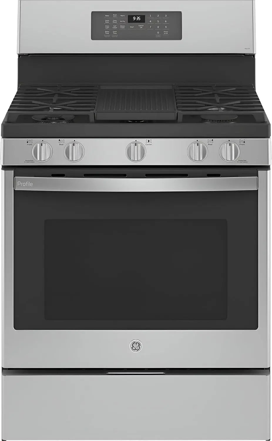 GE Profile 30 Inch 5 Burner Smart Freestanding Gas Range in Fingerprint Resistant Stainless - Convection and Air Fry
