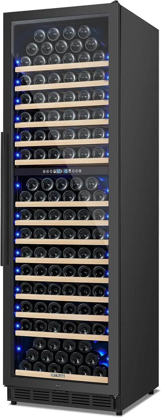200 Bottle Dual Zone Wine Fridge - 24 Inch Large Capacity Wine Cooler Refrigerator Freestanding/Built-In with Compressor, Black