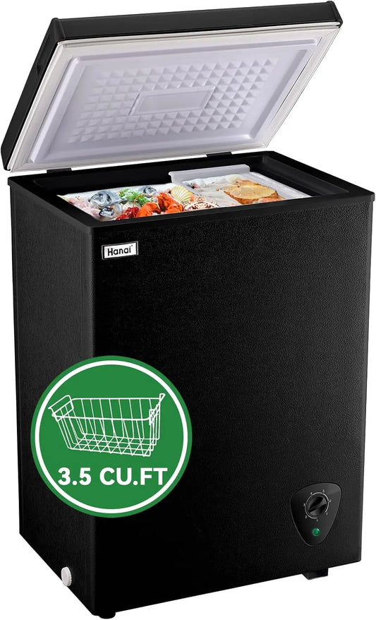 WANAI Black Chest Freezer - 3.5 Cu. Ft. Deep Freezer for Frozen Food Storage
