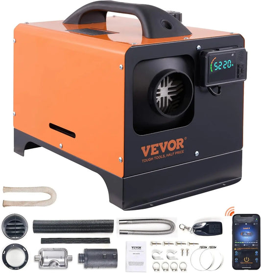 VEVOR Diesel Heater - 12V All-in-one Diesel Air Heater with Remote Control and LCD Display, Truck, 8KW, Upgrade, APP Control, Orange