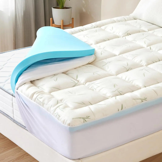 OLIXIS Dual Gel Memory Foam Mattress Topper - CertiPur-US Certified Cooling & Breathable Comfort, Pressure Relief Medium Firm Support for All, Full