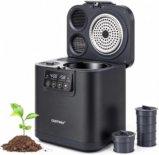 COSTWAY 4L Electric Composter for Kitchen with Dual Carbon Filters - Black