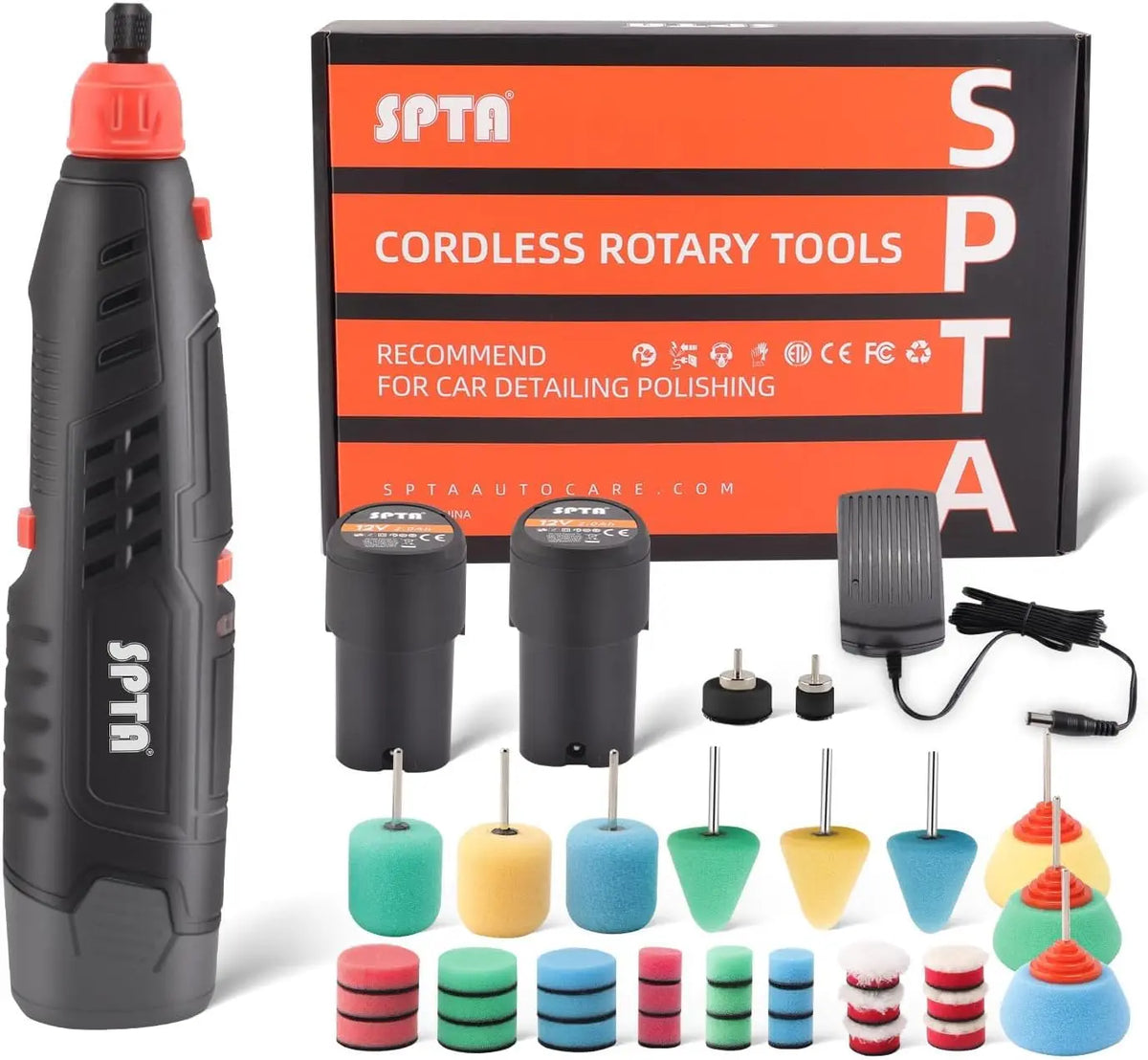 Cordless Rotary Tool - SPTA Mini Detail Polisher Kit, 36Pcs 12V Li-ion Battery 5, 000-25