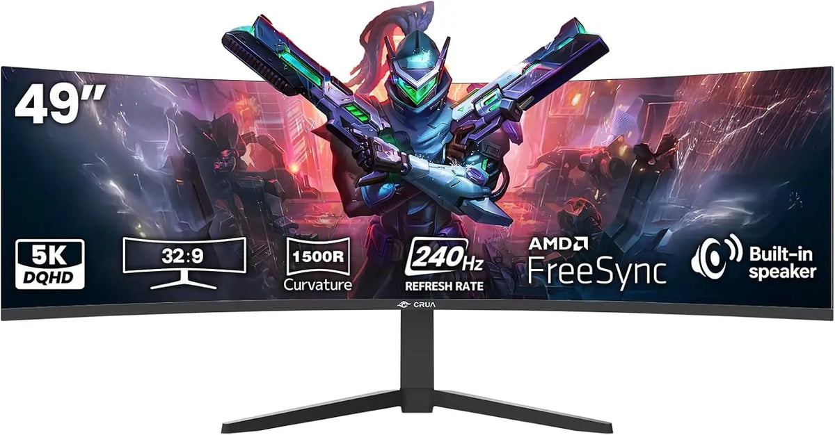 CRUA 49 Inch DQHD 240Hz Ultrawide Curved Gaming Monitor - 1500R, FreeSync, Black