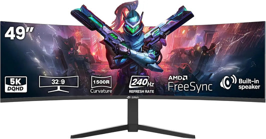 CRUA 49 Inch DQHD 240Hz Ultrawide Curved Gaming Monitor - 1500R, FreeSync, Black
