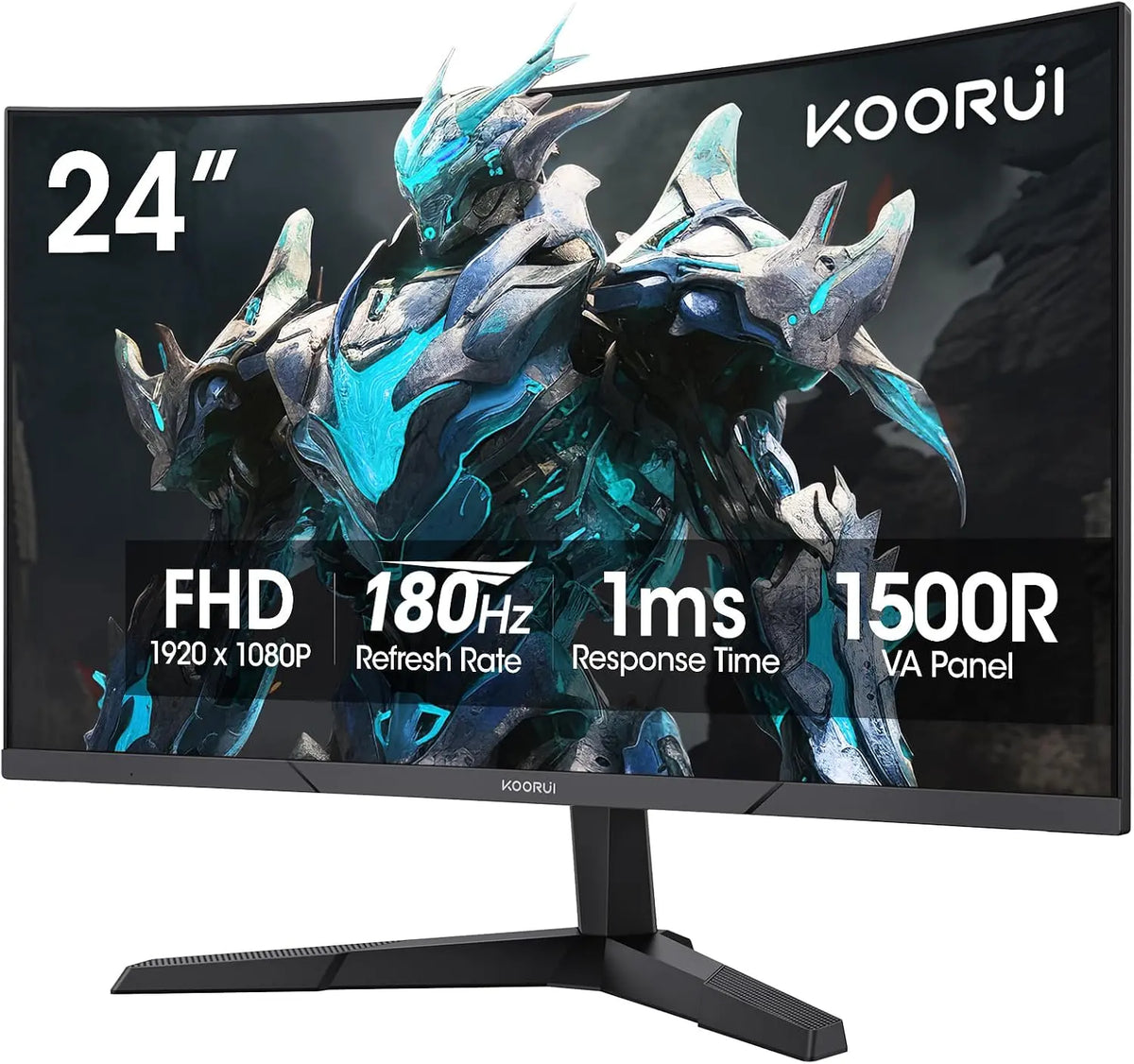 KOORUI 24 Inch Curved Gaming Monitor 180Hz FHD 1080P - 1ms 1500R Display