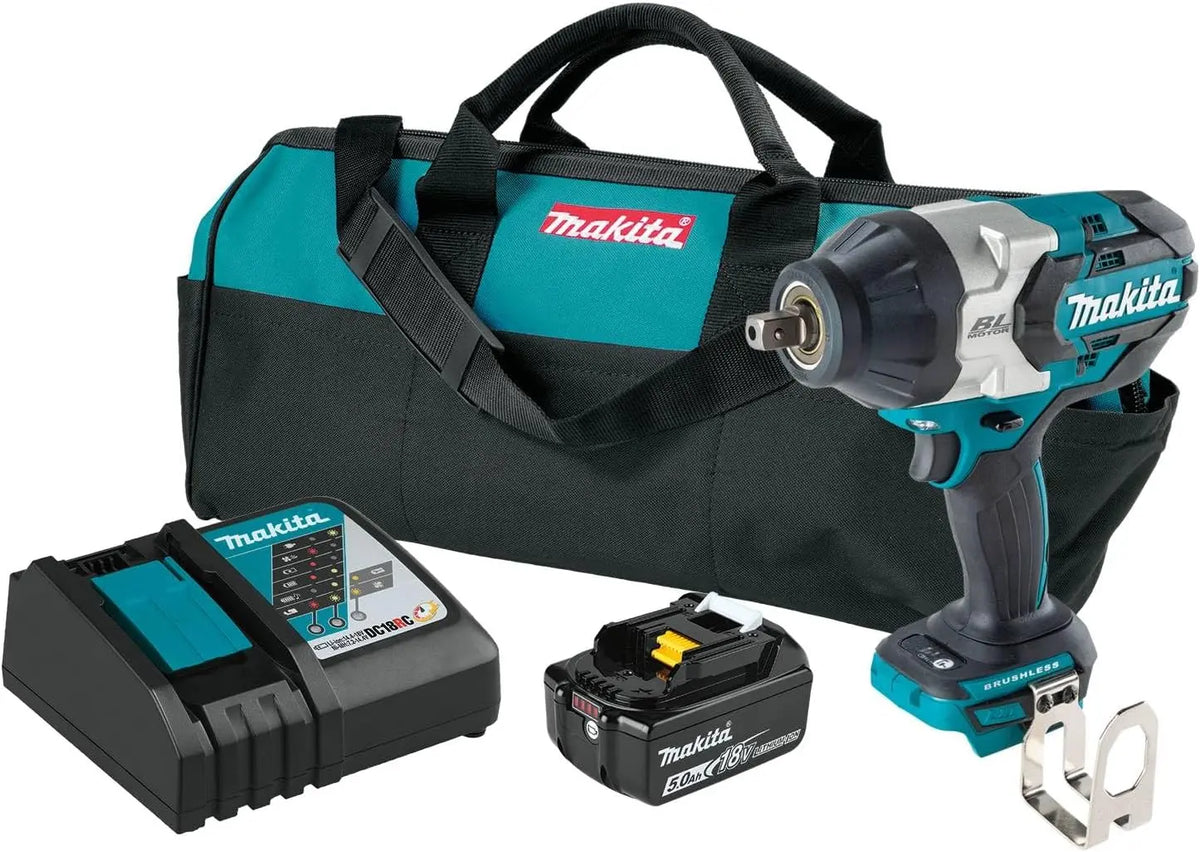 Makita XWT19T 18V LXT Lithium-Ion Brushless Cordless 3-Speed 1/2 Inch Sq. Drive Impact Wrench Kit w/Detent Anvil - 5.0Ah