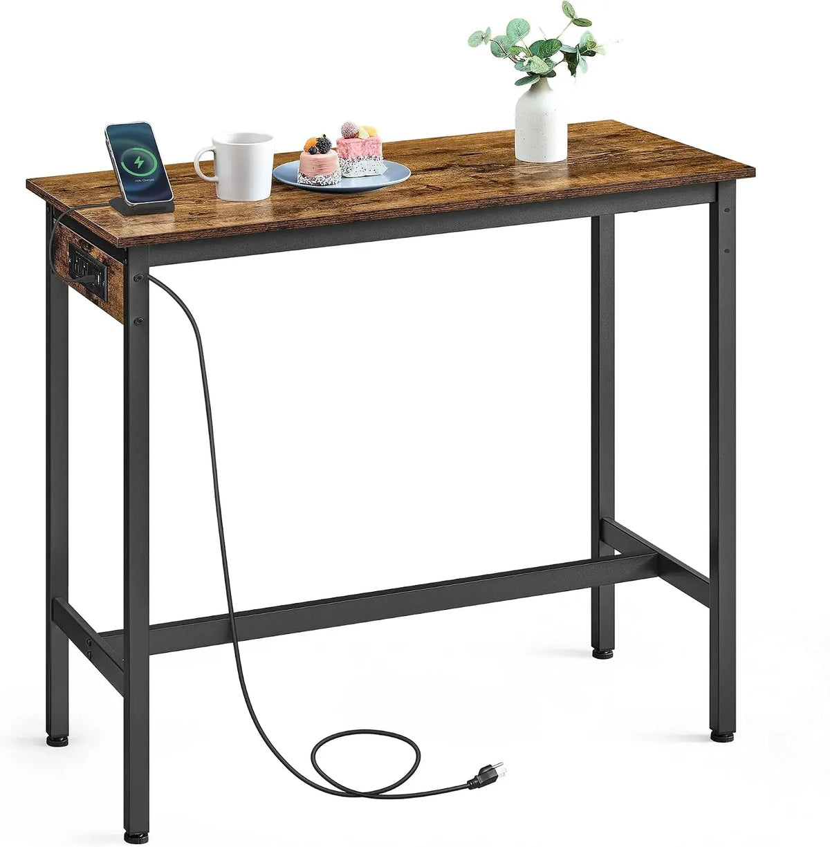 VASAGLE Bar Table with Power Outlets - Computer Desk, 39.4 Inch W