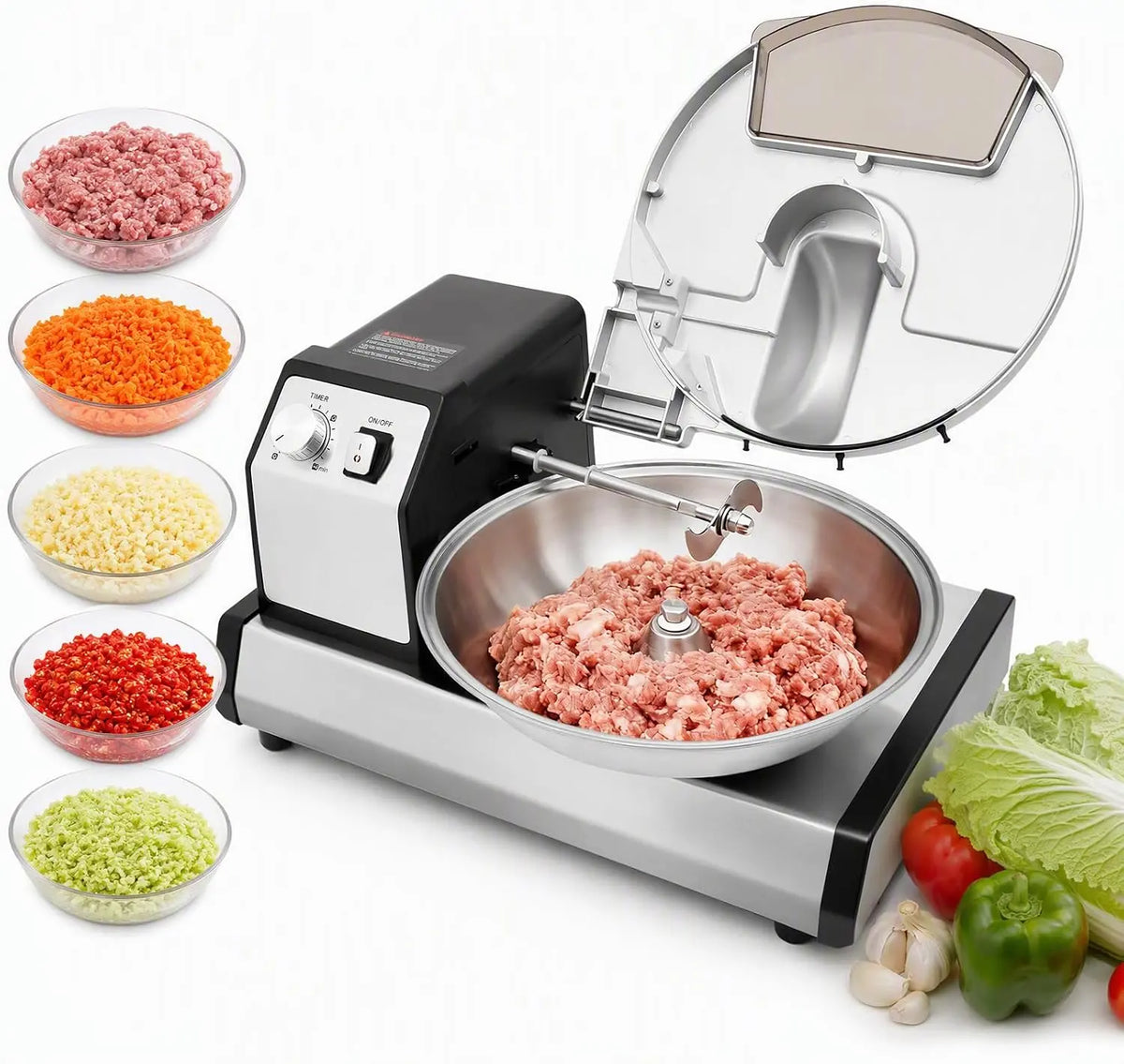 5L/5.28QT Multifunction Meat Bowl Cutter - 250W Commercial Food Processor Heavy Duty Buffalo Chopper, Electric Meat Vegetable Grinders