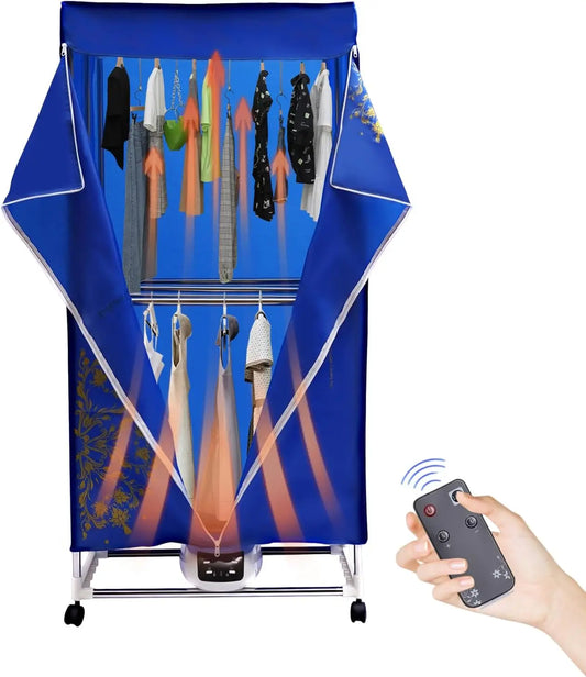 Portable Clothes Dryer - 1200-1500W Electric Dryer Machine with Remote Control & 2-Layer Stainless Steel Tub, Fast-Drying for Apartments, Dorm, RV