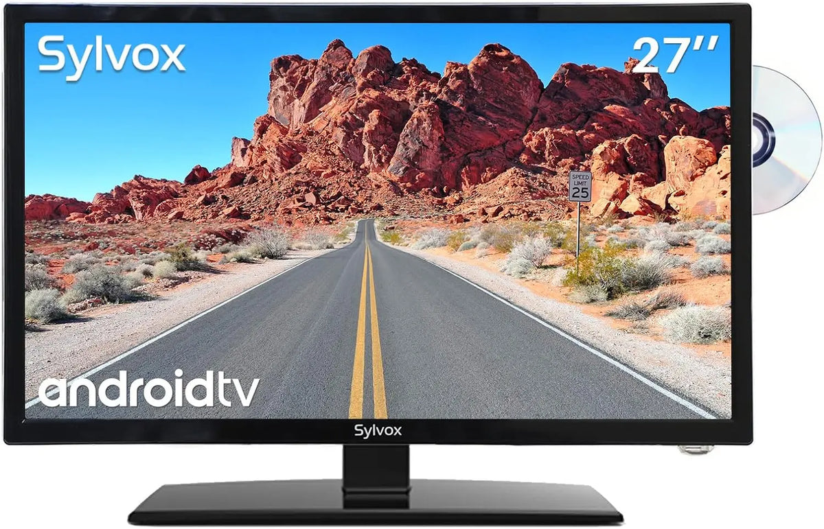 SYLVOX 27 Inch Smart TV 12/24 Volt TV 1080P FHD RV TV Android 11.0 Built-in Digital Video Disc Player - WiFi