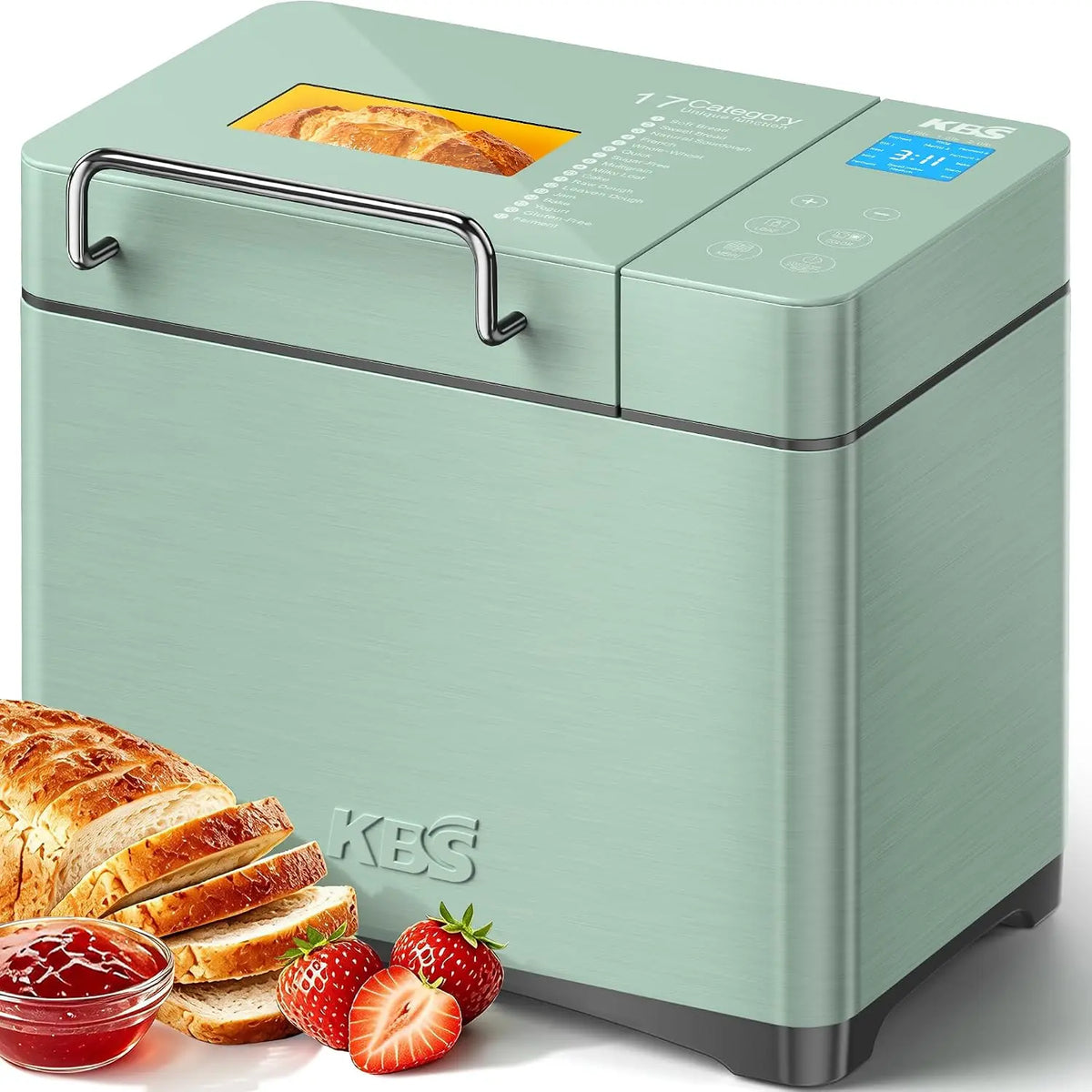 KBS 2.2LB Bread Maker - 710W Convection Bread Machine with Dual Heaters, Healthy Nonstick Ceramic Pan, Auto Nut Dispenser, Touchscreen