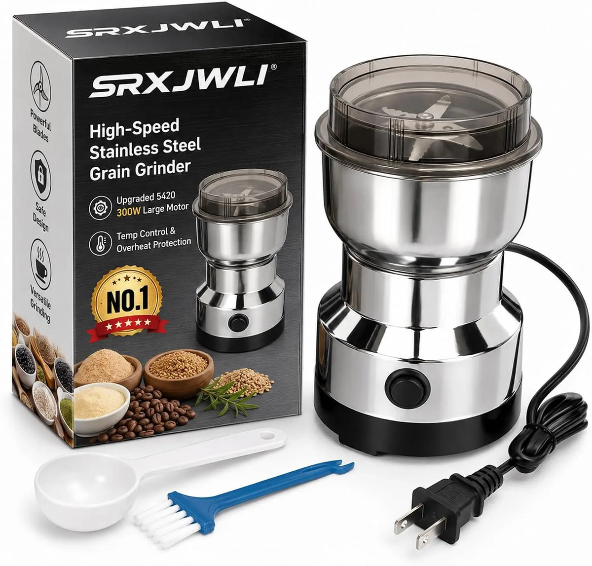 Electric Stainless Steel Grain and Spice Grinder for Dry Ingredients