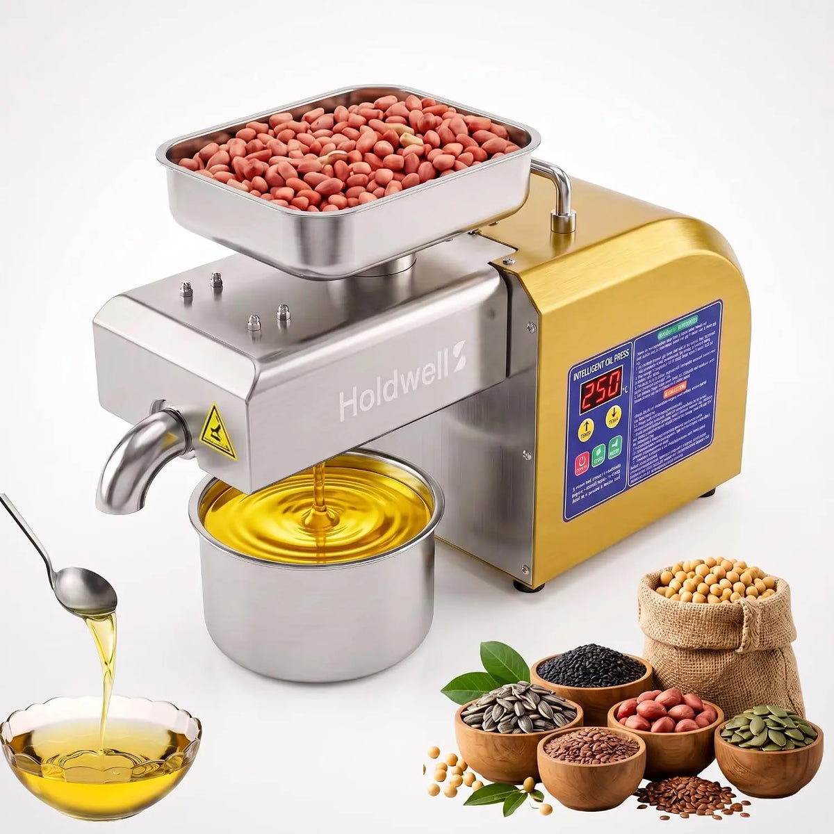 1800W Hot & Cold Oil Press Machine - Electric Oil Extractor for Home & Commercial, 24-Hour Continuous Operation, 5, 9 kg/h High Output, 40