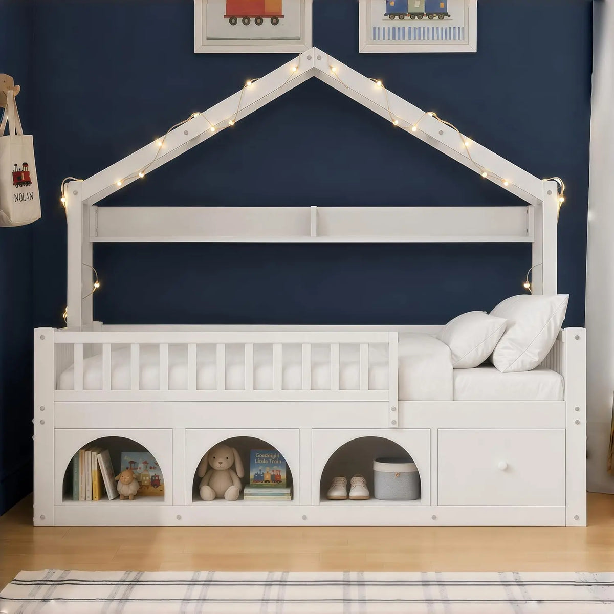 Wooden - Montessori House Frame Bed，White：Twin