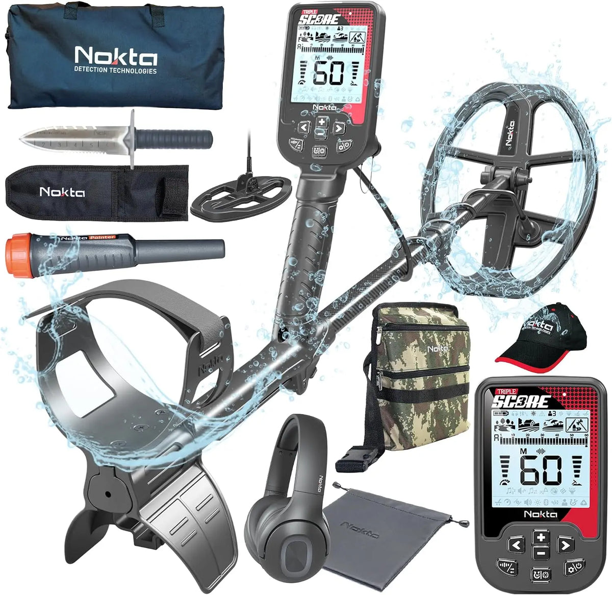 Nokta Triple Score PRO Pack Metal Detector Kit Seasoned Hunter Pack - Pointer, Digger, Carrying Case, Cap