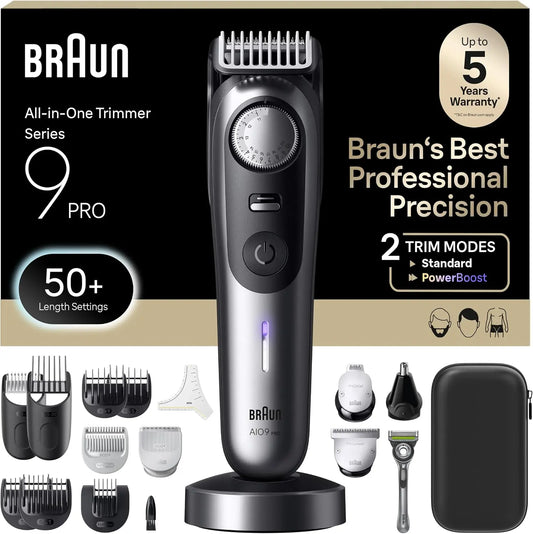 Braun All-in-One Series 9 PRO Men's Electric Beard Trimmer - Hair Clipper, Shaver & Razor for Face, Hair & Body, AIO 9570 with Gillette Labs Razor