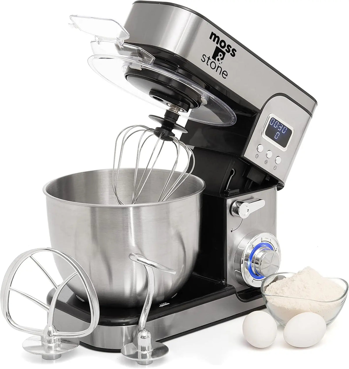 Moss & Stone Stand Mixer With Lcd Display - 6 Speed Electric Mixer With 5.5 Quart Stainless Steel Mixing Bowl, Kitchen Mixer With Dough Hook