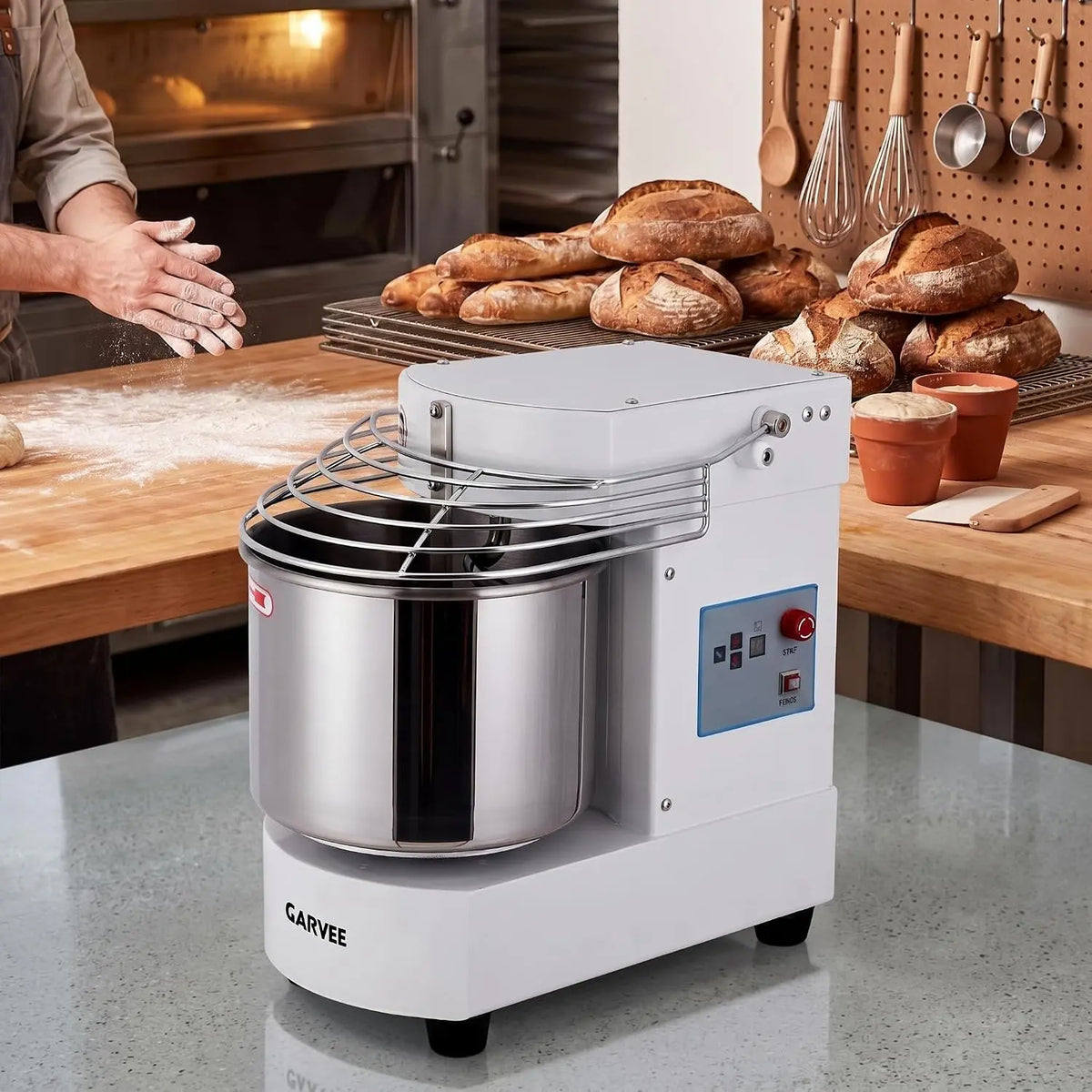 Garvee 10.5Qt Commercial Spiral Dough Mixer - 650W, Dual Rotating, SS Bowl