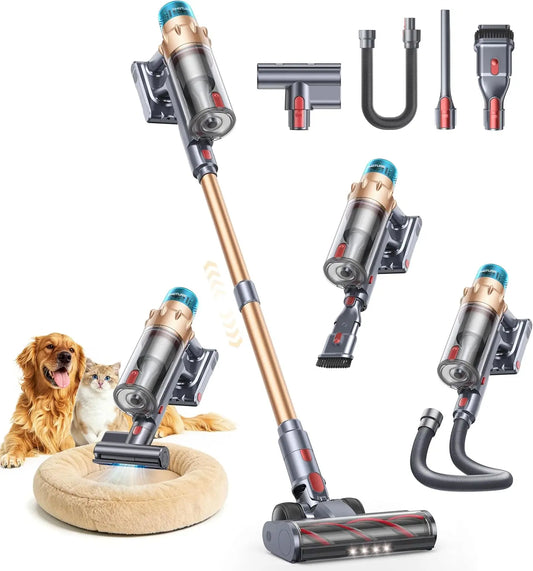 Cordless Vacuum Cleaner - 55KPA 650W 70Mins Stick Vacuum Cleaners for Home with Motorized Bed Brush, Flexible Hose, LED Touchscreen, Auto Mode