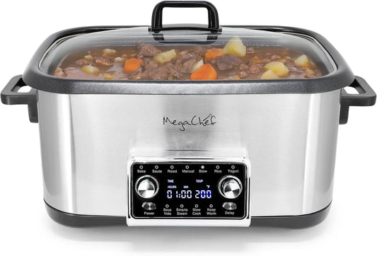 MegaChef Deluxe 8 Quart 12-in-1 Programmable Multi Cooker with Sous Vide and Multi-Functions - Digital Display, Adjustable Temperature & Time