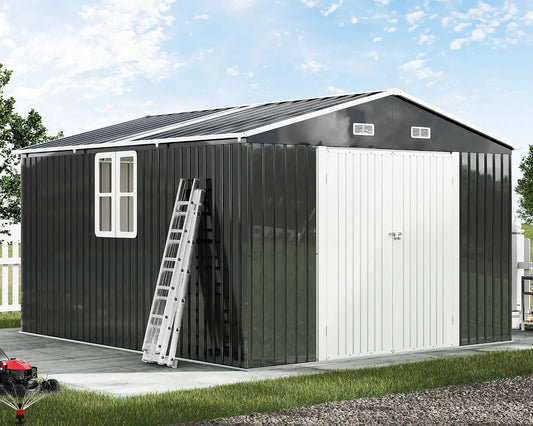 AMERLIFE 10x12x7 FT Outdoor Storage Shed - With 2 Transparent Panels