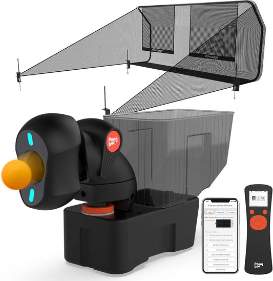 PONGBOT Table Tennis Robot with Net - Ping Pong Machine, Remote/App Control, 264 Pre-Saved Drills, Custom Drills