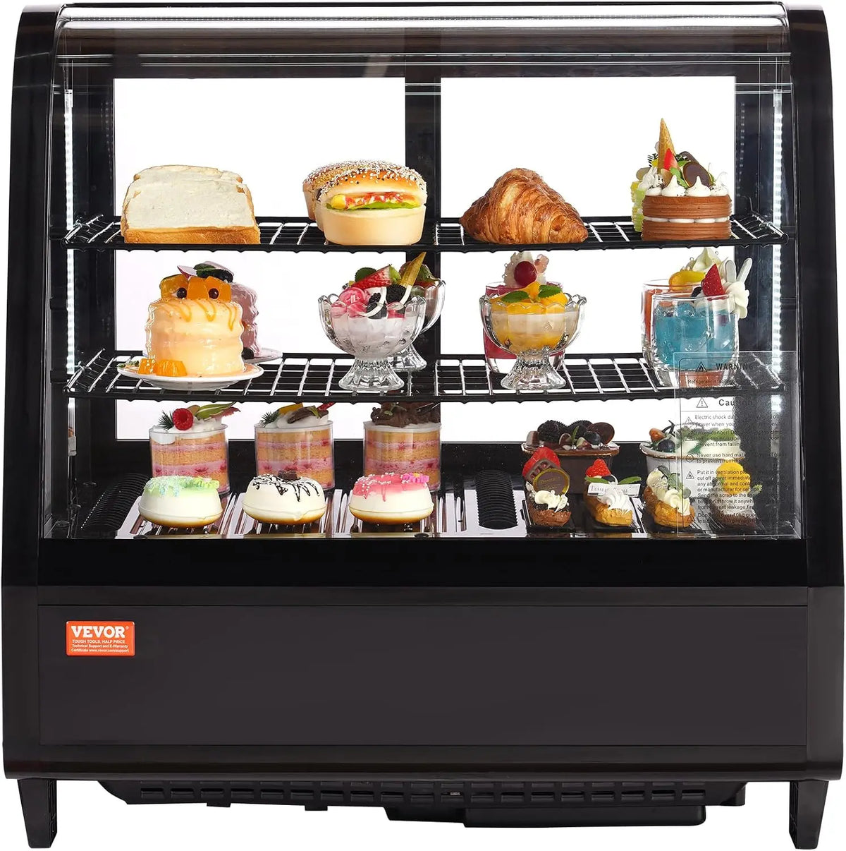 VEVOR Refrigerated Display Case - 3.5 Cu. Ft./100L, 2-Tier, Countertop Pastry Display Case Commercial Display Refrigerator with LED Lighting