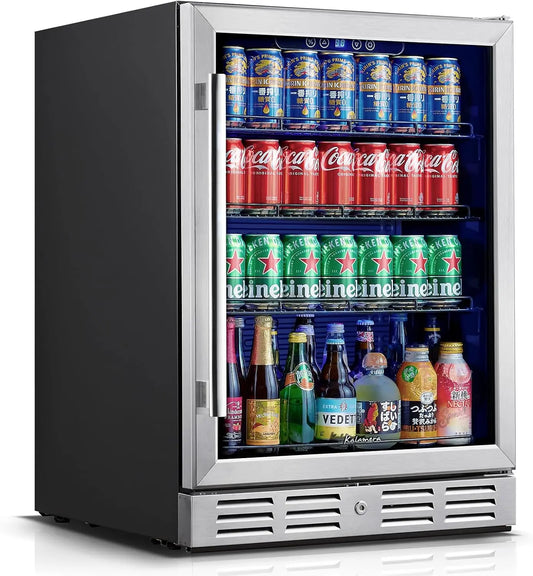 Kalamera 24 Inch Beverage Refrigerator - 154 Cans Capacity Beverage Cooler- Fit Perfectly into 24 Inch Space Built in Counter or Freestanding, Water