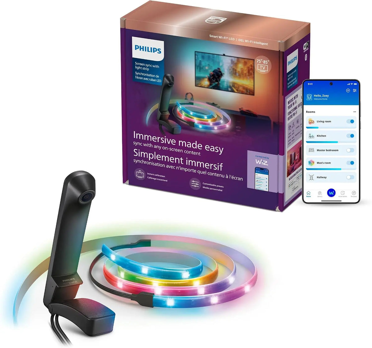 PHILIPS Smart Lighting Screen Sync with Strip Light for 75-85 Inch TV - RGBIC LED Strip, Immersive Lighting, Sync with Any On-Screen Content, TV