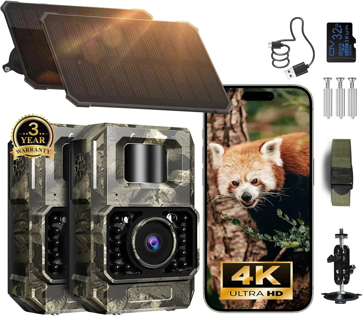 MAXDONE 2Pack Solar Trail Camera - 4K WiFi Bluetooth Night Vision GameCamera