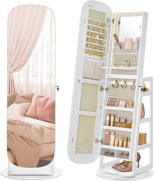 SONGMICS LED Jewelry Cabinet - 360° Swivel, Lockable, Full-Length Mirror