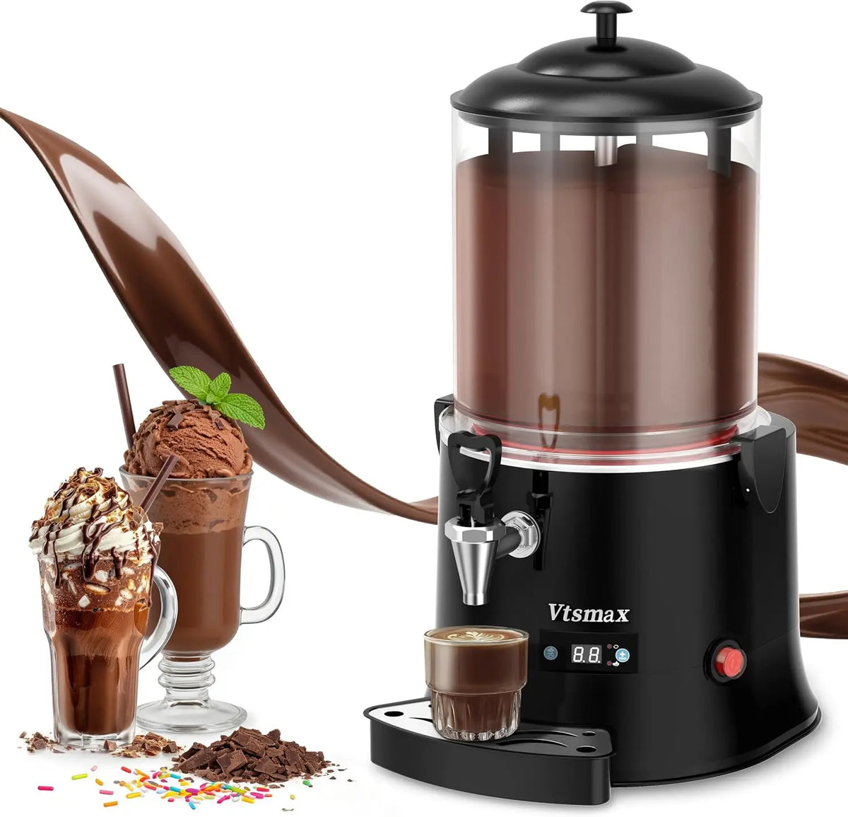 Commercial Hot Chocolate Machine - 10L/2.6Gal Beverage Dispenser, Black